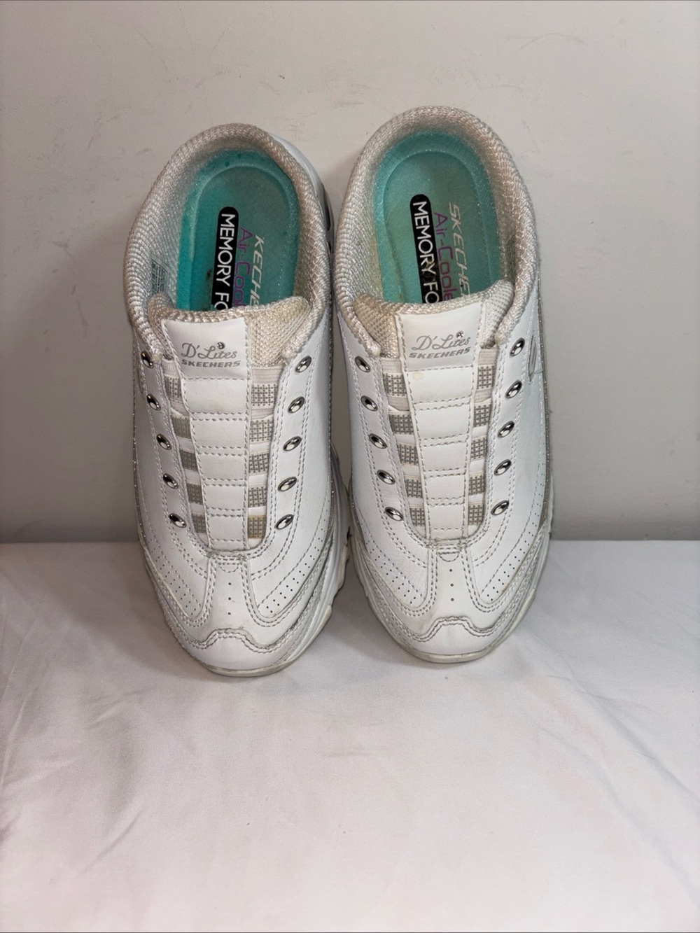 Skechers Women's White Sneakers with Teal Insoles